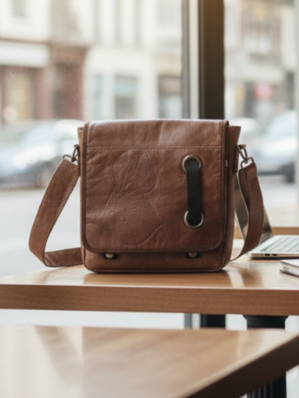 COKLUCH Brown Leather Crossbody Messenger Bag Unisex